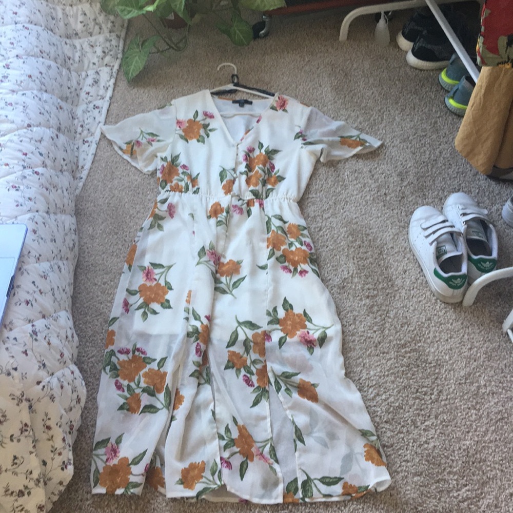 White midi dress with floral design